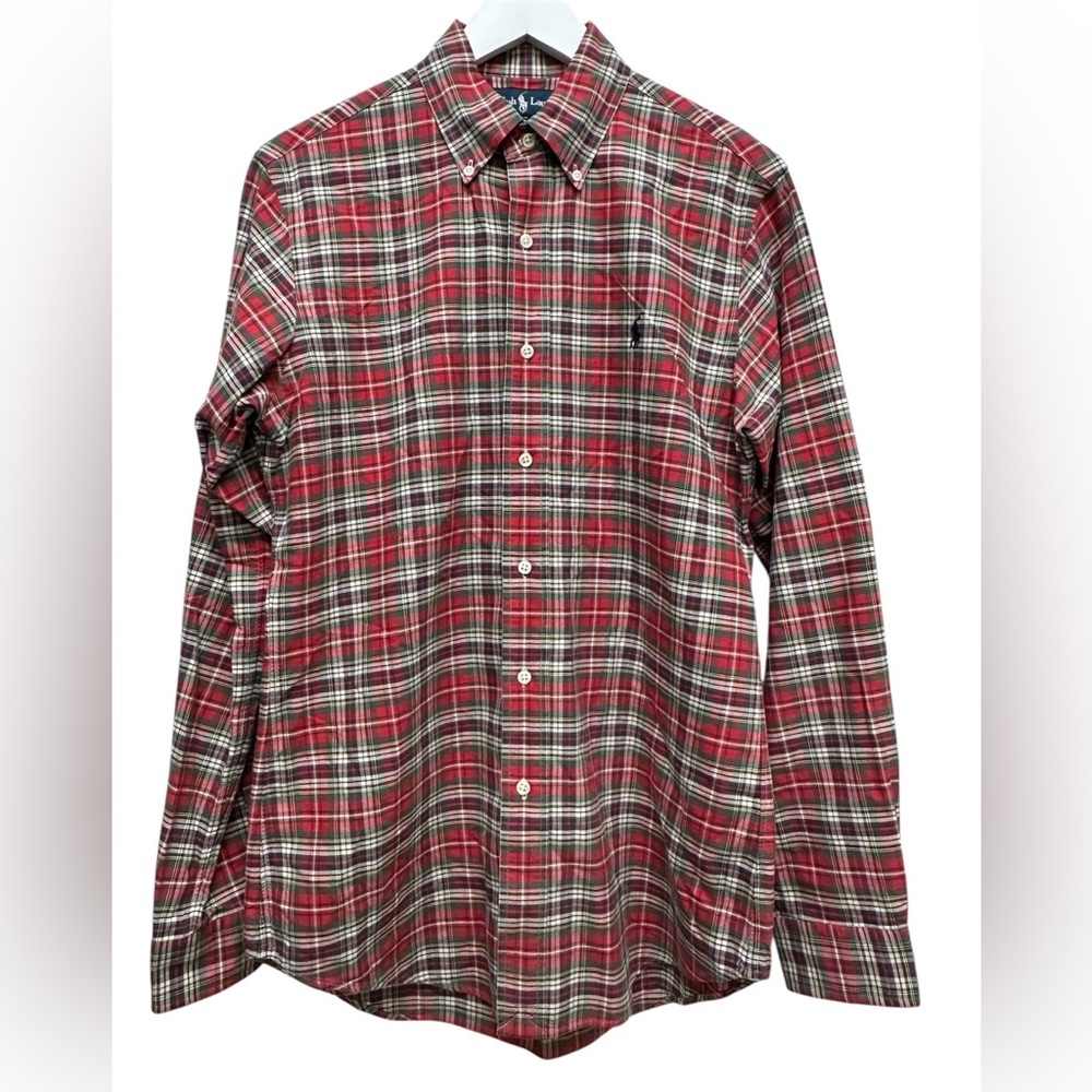 Men's Ralph Lauren Custom Fit Red Green Plaid Button Up Long Sleeve Shirt Small